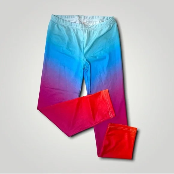 STELLA BLU  NWT IRREGULAR LCUTE RAINBOW OMBRE LEGGINGS RED PINK BLUE - Picture 3 of 7